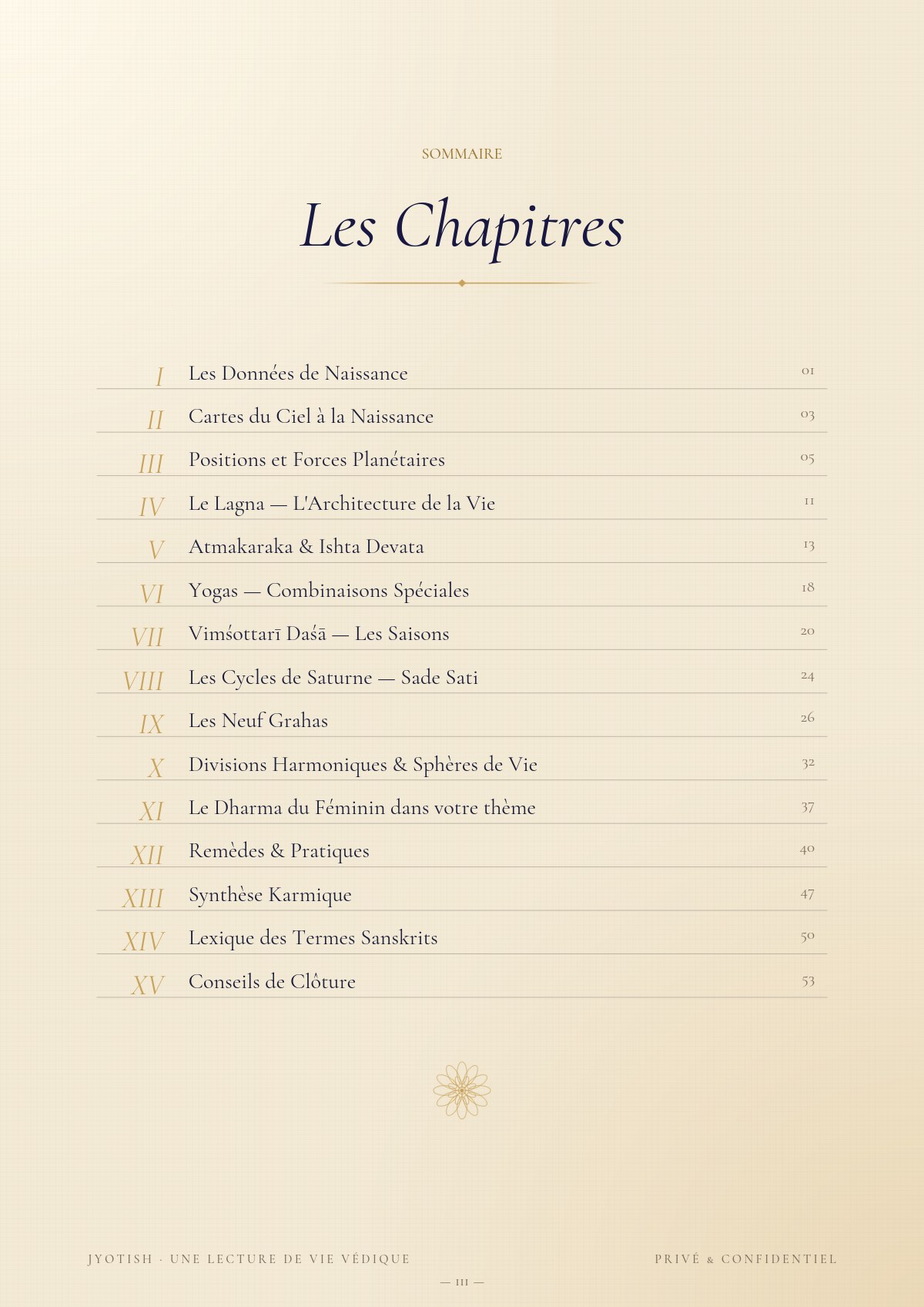 Sommaire — quinze chapitres